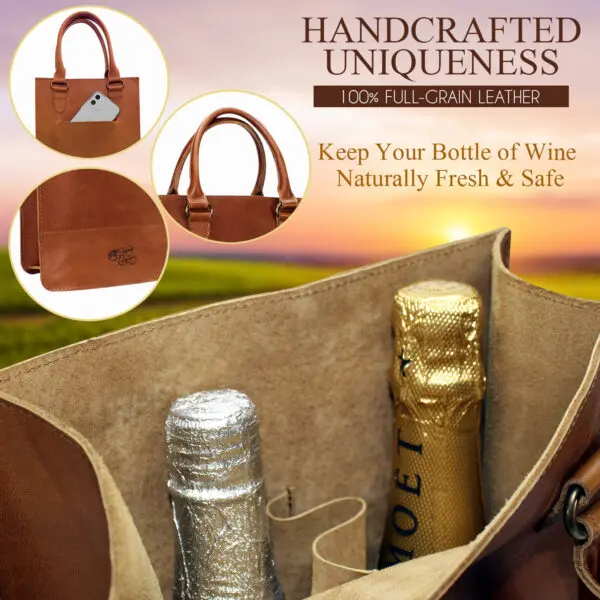 Leather Wine Tote Bag for Carrying Two Wine Bottles