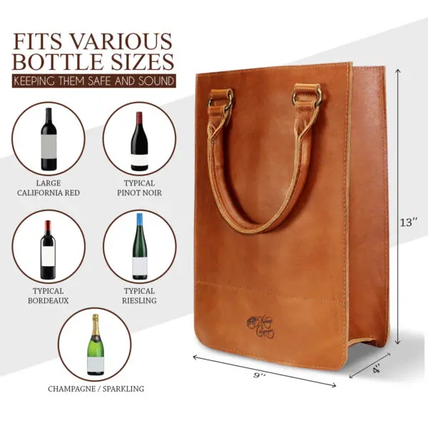 Leather Tote Bag for Two Wine Bottles