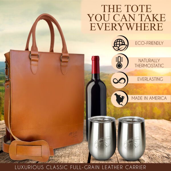 A Leather Bag for Carrying Wine With Strap